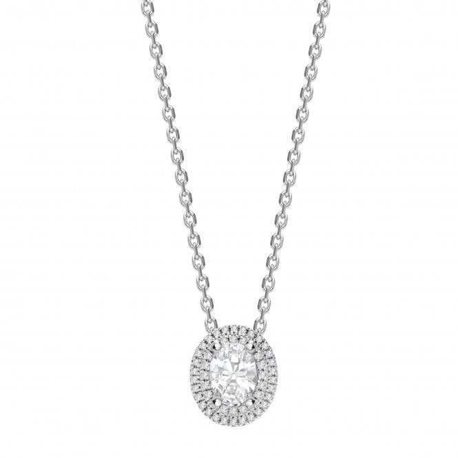 18ct White Gold Diamond Oval Cut Double Halo Pendant - 0.75ct Diamond