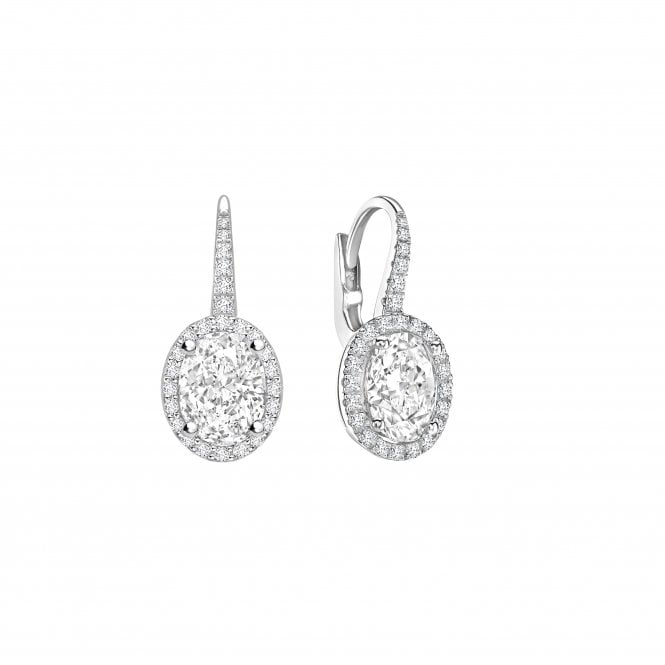18ct White Gold Diamond Oval Cut Halo Drop Pave set Huggie Earrings - 1.00ct Diamonds