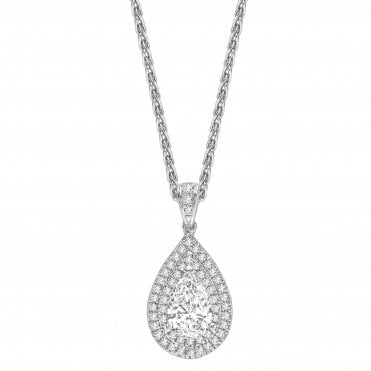 18ct White Gold Diamond Pear Cut Double Halo Pendant - 0.50ct Diamond
