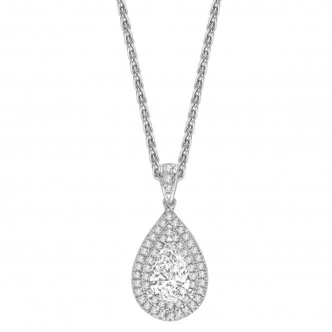 18ct White Gold Diamond Pear Cut Double Halo Pendant - 0.75ct Diamond