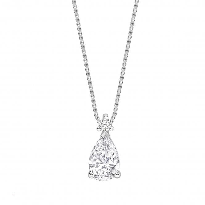 18ct White Gold Diamond Pear Cut Drop Pendant - 0.75ct Diamond