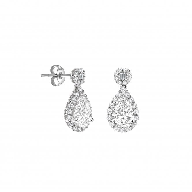 18ct White Gold Diamond Pear Cut Fancy Halo Drop Stud Earrings - 1.50ct