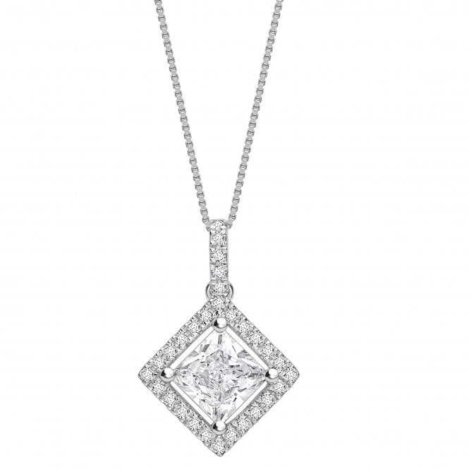 18ct White gold Diamond Princess Cut Halo Pendant - 0.23ct Diamond