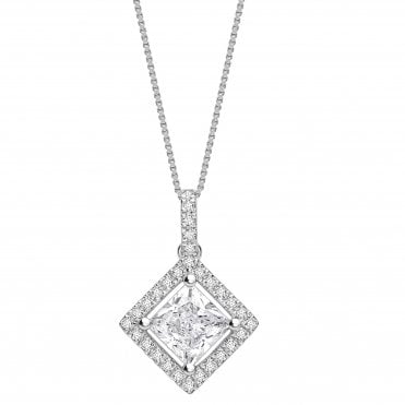 18ct White Gold Diamond Princess Cut Halo Pendant - 0.23ct Diamond