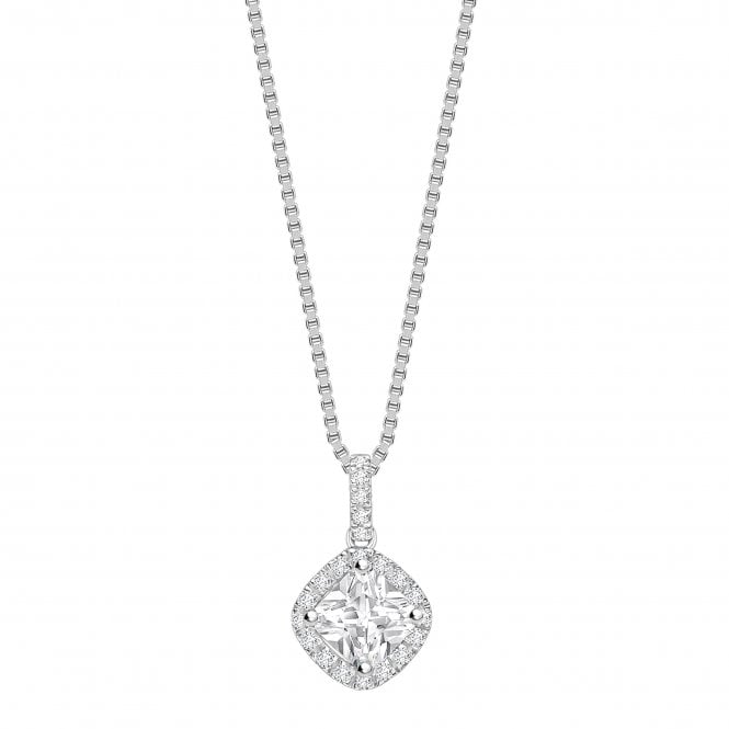 18ct White gold Diamond Princess Cut Halo Pendant - 0.50ct Diamond