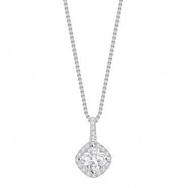 18ct White Gold Diamond Princess Cut Halo Pendant - 0.50ct Diamond