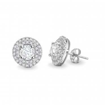 18ct White Gold Dimond Round Double Halo Pave Set Stud Earrings - 0.20ct Diamonds