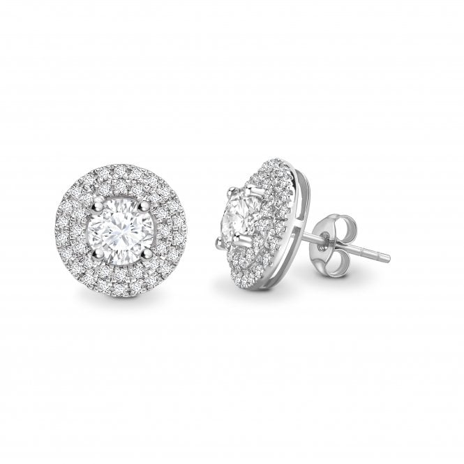18ct White Gold Diamond Round Double Halo Pave Set Stud Earrings - 0.32ct Diamonds