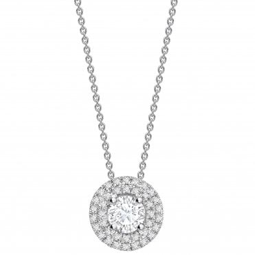18ct White Gold Dimond Round Double Halo Pendant - 0.16ct Diamond