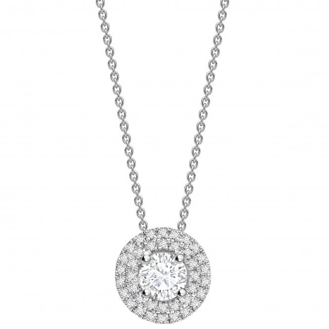 18ct White Gold Diamond Round Double Halo Pendant - 0.35ct Diamond