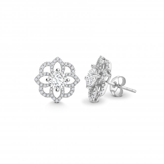 18ct White Gold Diamond Set Fancy Flower Design Stud Earrings - 0.30ct Diamonds
