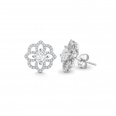 18ct White Gold Diamond Set Fancy Flower Design Stud Earrings - 0.60ct Diamonds