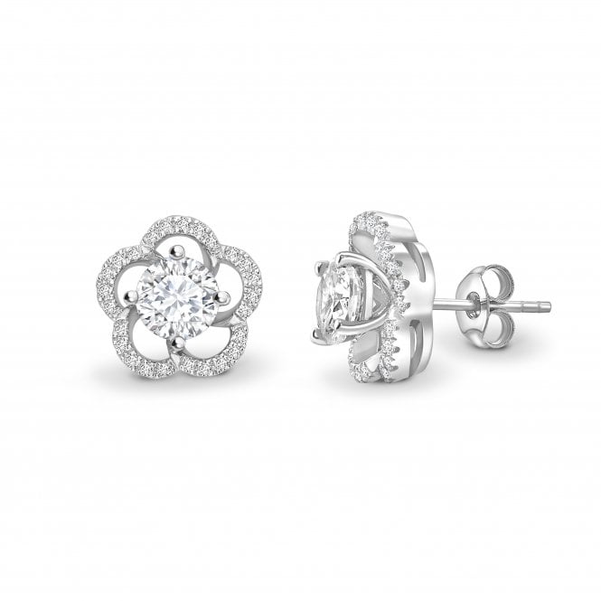 18ct White Gold Diamond Set Flower Stud Earrings - 0.30ct Diamonds