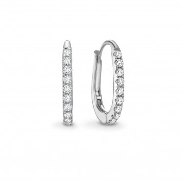 18ct White Gold Diamond Set Huggie Hoop Earrings - 0.44ct Diamonds