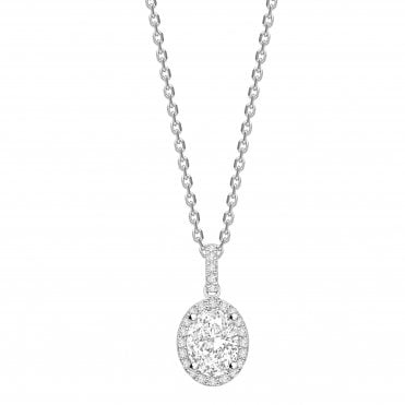 18ct White Gold Dimond Set Oval Cut Halo Pendant - 0.50ct Diamond