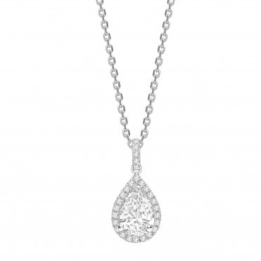 18ct White Gold Diamond Set Pear Cut Pave Set Halo Pendant - 0.30ct Diamond
