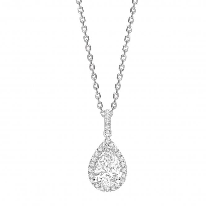 18ct White Gold Diamond Set Pear Cut Pave Set Halo Pendant - 0.75ct Diamond