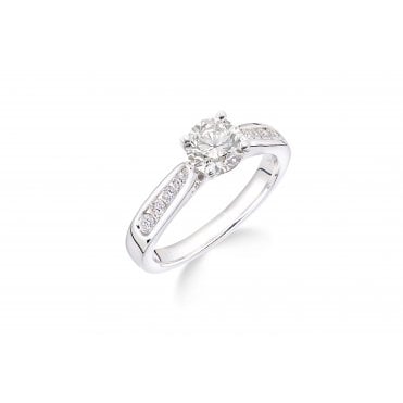 18ct White Gold Diamond Shoulder Set Cluster Engagement Ring