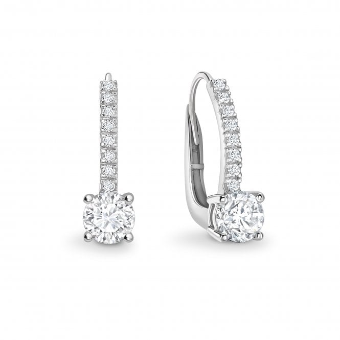 18ct White Gold Diamond Solitaire Drop Huggie Hoop Earrings - 0.60ct Diamonds