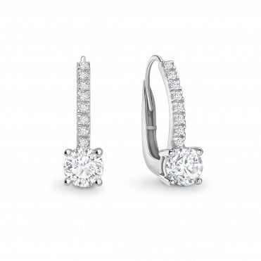 18ct White Gold Diamond Solitaire Drop Huggie Hoop Earrings - 0.60ct Diamonds