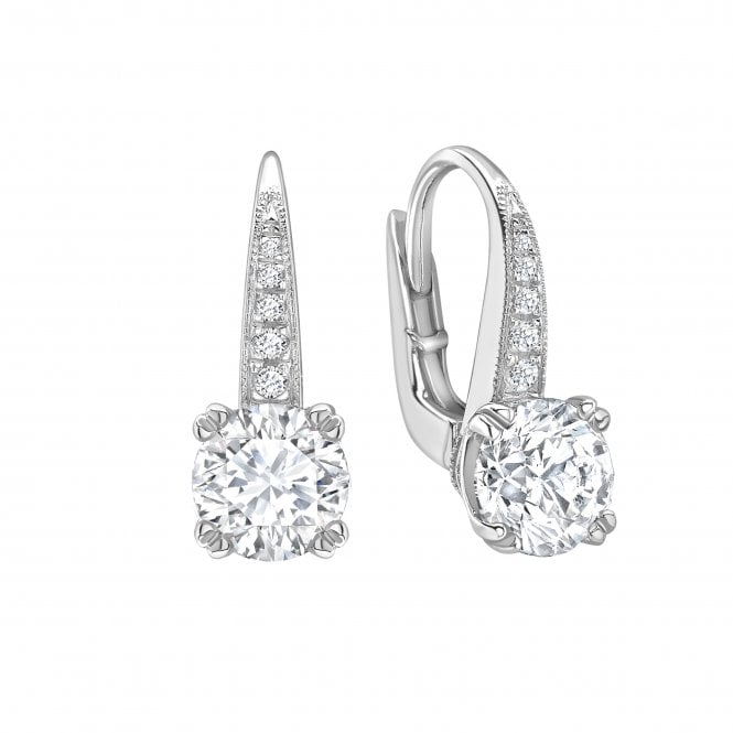 18ct White Gold Diamond Solitaire Drop Pave set Huggie Hoop Earrings - 0.50ct Diamonds