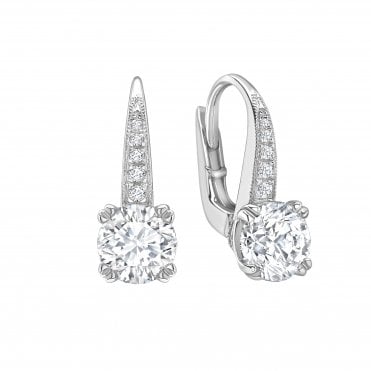 18ct White Gold Diamond Solitaire Drop Pave Set Huggie Hoop Earrings - 0.50ct Diamonds