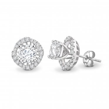 18ct White Gold Diamond Solitaire Earrings With Fancy Removable Diamond Set Halo - 1.00ct Diamonds
