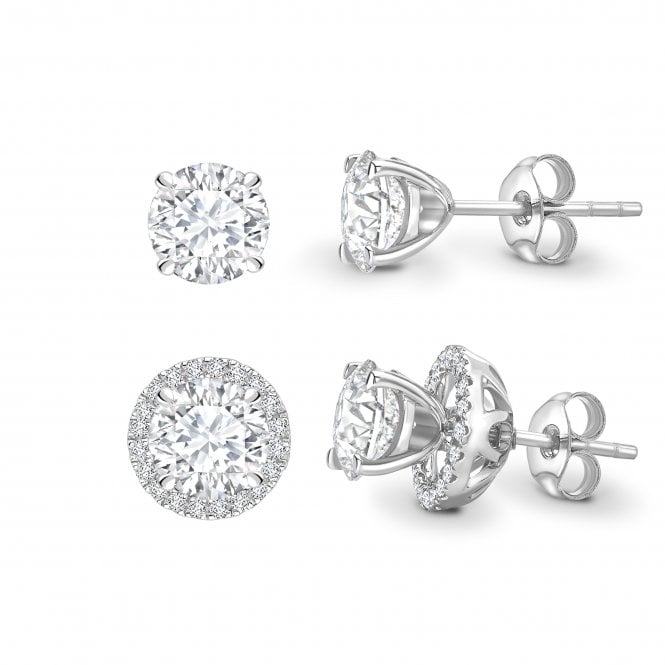 18ct White Gold Diamond Solitaire Earrings With Removable Diamond Set Halo - 0.20ct Diamonds