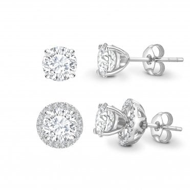 18ct White Gold Diamond Solitaire Earrings With Removable Diamond Set Halo - 1.00ct Diamonds