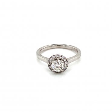 18ct White Gold Diamond Solitaire Halo Set Ring