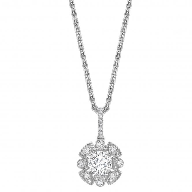 18ct White Gold Diamond Sunburst Style Pendant - 0.15ct Diamond