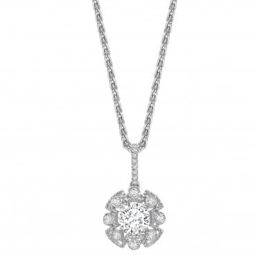 18ct White Gold Diamond Sunburst Style Pendant - 0.15ct Diamond