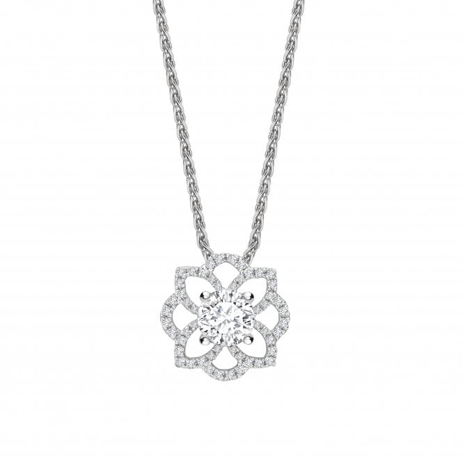 18ct White Gold Fancy Diamond Flower Pendant - 0.15ct Diamond