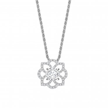 18ct White Gold Fancy Diamond Flower Pendant - 0.15ct Diamond
