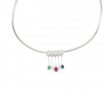 18ct White Gold Fancy Gemset & Diamond Drop Necklace - 16