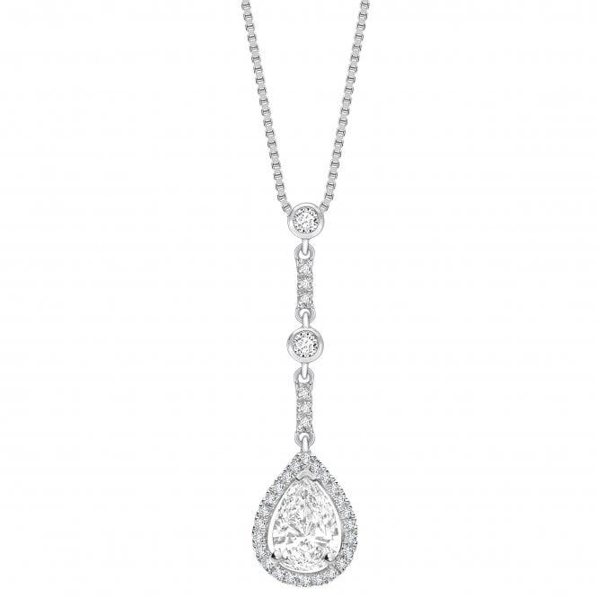 18ct White gold Fancy Pear Cut Diamond Halo Dangle Pendant - 0.75ct Diamond