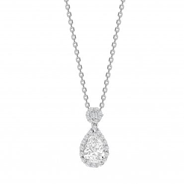 18ct White Gold Fancy Pear Cut Diamond Halo Pendant - 0.75ct Diamond