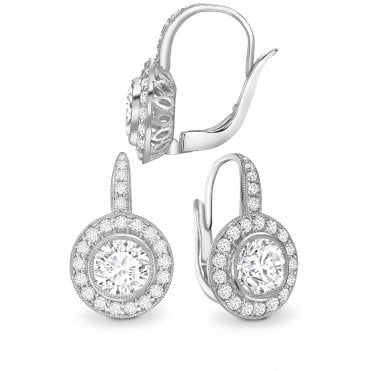 18ct White Gold Grain Set Diamond Halo Huggie Hoop Earrings - 0.50ct Diamonds