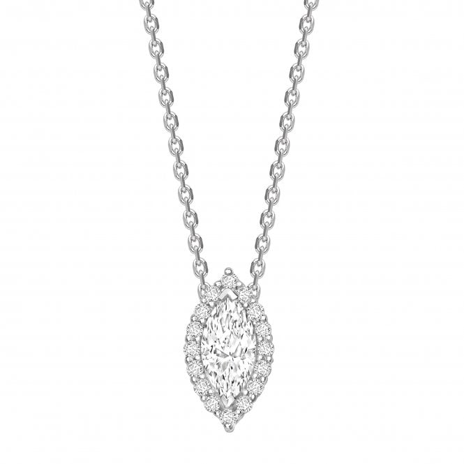 18ct White Gold Marquise Cut Diamond Halo Pendant - 0.35ct Diamond