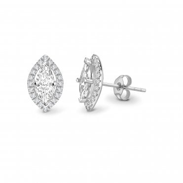 18ct White Gold Marquise Cut Diamond Halo Stud Earrings - 0.50ct Diamonds