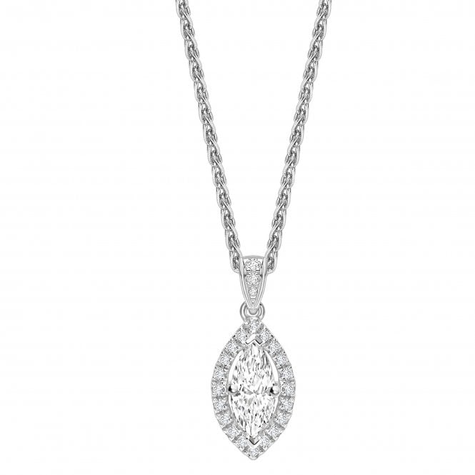 18ct White Gold Marquise Cut Diamond set Halo Pendant - 0.30ct Diamond