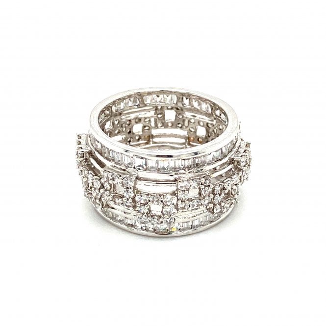 18ct White Gold Mix Cut Full Diamond Fancy Band Ring