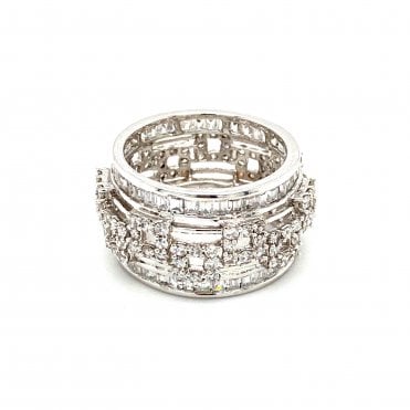 18ct White Gold Mix Cut Full Diamond Fancy Band Ring