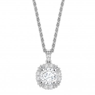 18ct White Gold Mixed Cut Diamond Halo Pendant - 0.50ct Diamond