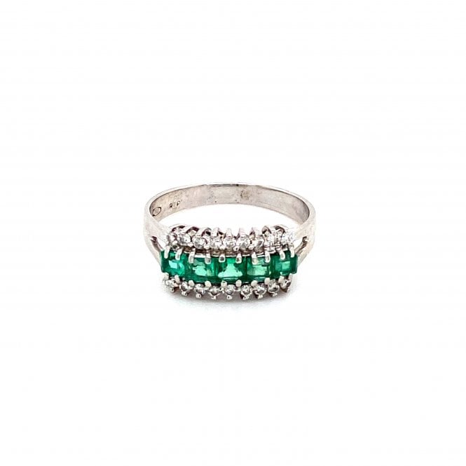 18ct White Gold Mixed Cut Emerald & Diamond Fancy Ring