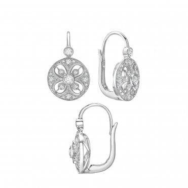 18ct White Gold Ornate Diamond Huggie Hoop Earrings - 0.12ct Diamonds