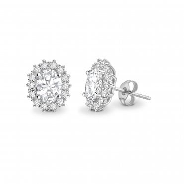 18ct White Gold Oval Cut Diamond Cluster Stud Earrings - 0.70ct Diamonds