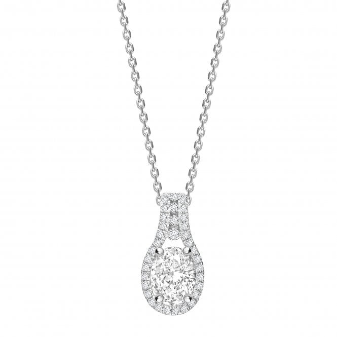 18ct White Gold Oval Cut Diamond Fancy Halo Style Pendant - 0.50ct Diamond