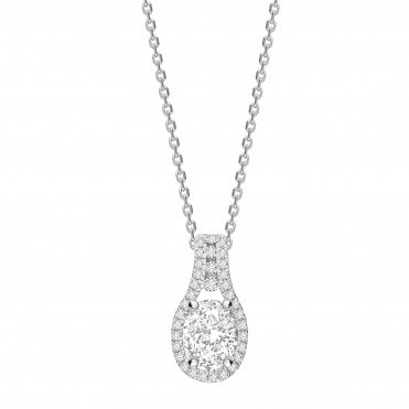 18ct White Gold Oval Cut Diamond Fancy Halo Style Pendant - 0.50ct Diamond