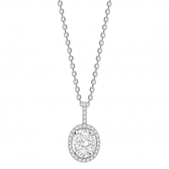 18ct White Gold Oval Cut Diamond Halo Pendant - 0.25ct Diamond
